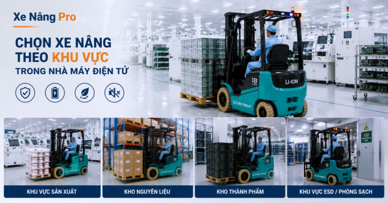 Chọn Xe Nâng Theo Khu Vực Trong Nhà Máy Điện Tử
