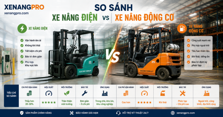 xe-nang-dien-chinh-hang-2026 So sánh xe nâng điện và xe nâng động cơ | Xe Nâng Pro