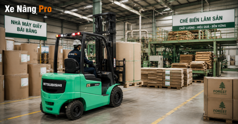 xe nâng tải nặng nhà máy giấy gỗ nguyên liệu Phú Thọ Bãi Bằng