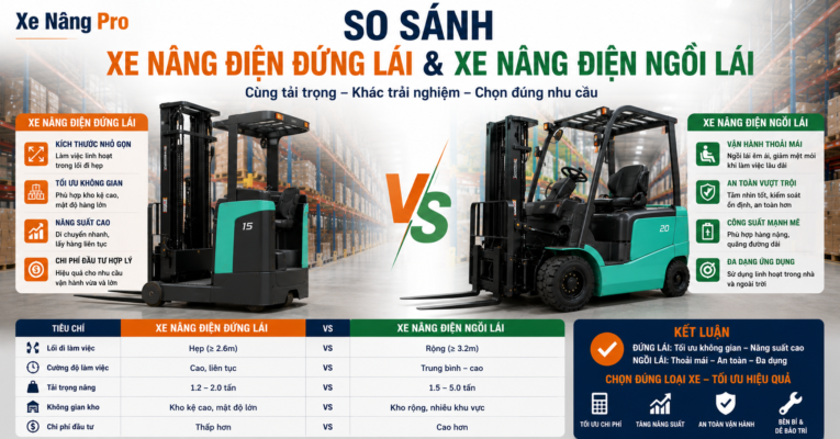 so sánh xe nâng điện ngồi lái và đứng lái 6 tiêu chí lựa chọn