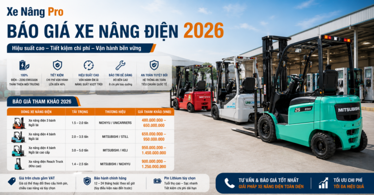bảng giá xe nâng điện 2026 theo tải trọng ắc quy tiêu chuẩn CE JIS