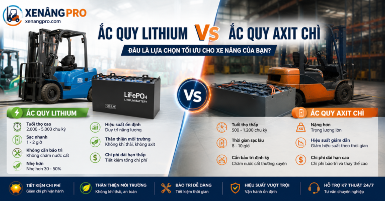 xe-nang-dien-chinh-hang-2026 Ắc Quy Lithium vs Ắc Quy Axit Chì | Xe Nâng Pro